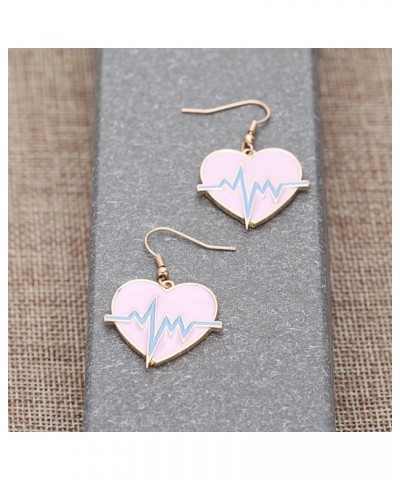 Pink EKG Heartbeat Heart Dangle Earrings for Doctor Nurse Silver $11.26 Earrings