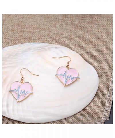 Pink EKG Heartbeat Heart Dangle Earrings for Doctor Nurse Silver $11.26 Earrings