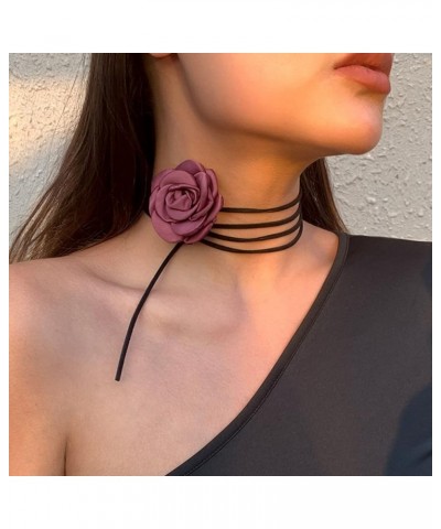 Artificial Flower Choker Necklace Long Wrap Suede Necklace Vintage Large Flower Collar Tie Necklace Prom Party Statement Acce...