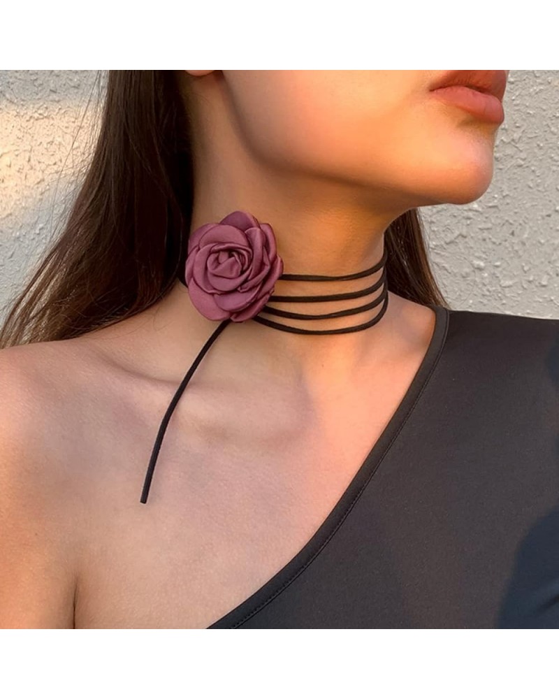 Artificial Flower Choker Necklace Long Wrap Suede Necklace Vintage Large Flower Collar Tie Necklace Prom Party Statement Acce...