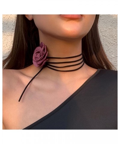 Artificial Flower Choker Necklace Long Wrap Suede Necklace Vintage Large Flower Collar Tie Necklace Prom Party Statement Acce...