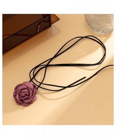 Artificial Flower Choker Necklace Long Wrap Suede Necklace Vintage Large Flower Collar Tie Necklace Prom Party Statement Acce...