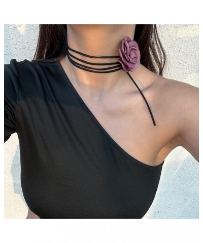 Artificial Flower Choker Necklace Long Wrap Suede Necklace Vintage Large Flower Collar Tie Necklace Prom Party Statement Acce...