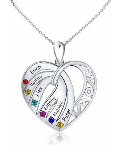 Custom Birthstone Gifts Necklace, Engraved Necklace for Women, Personalised Heart Pendant with 1-8 Birthstones Jewellery and ...