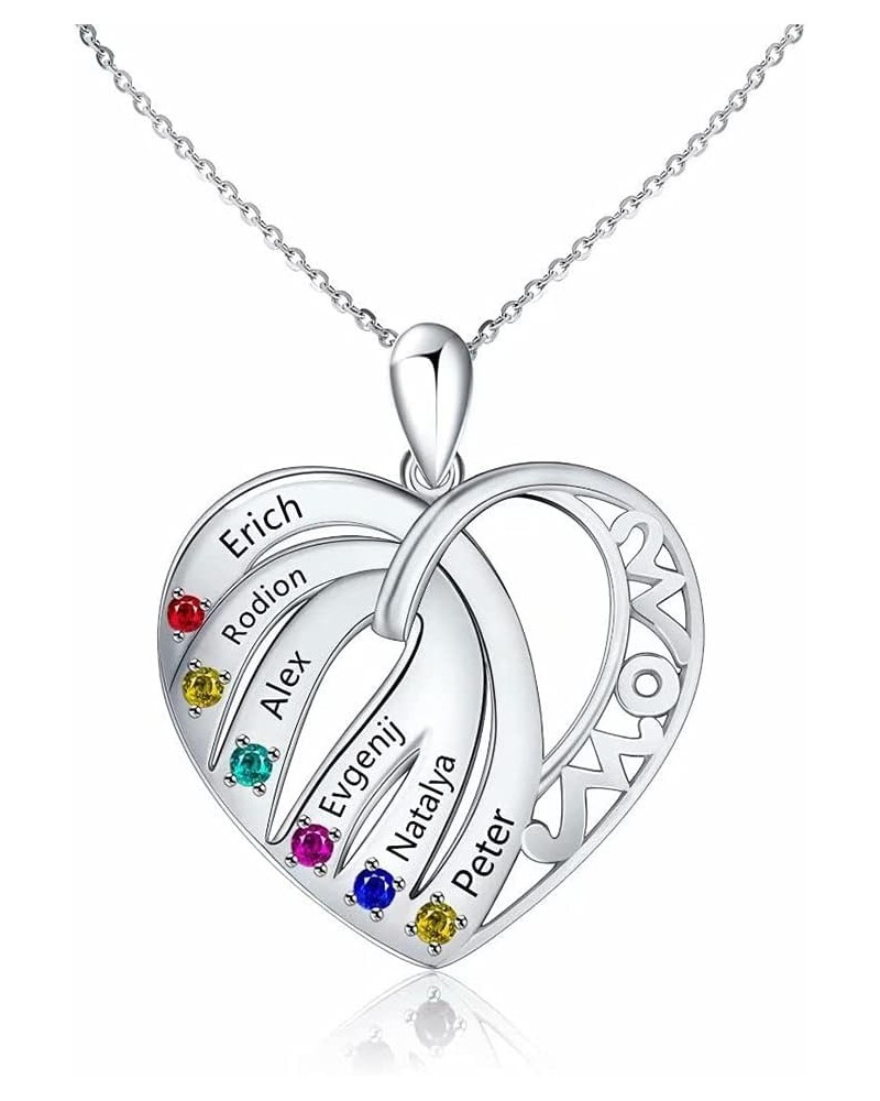 Custom Birthstone Gifts Necklace, Engraved Necklace for Women, Personalised Heart Pendant with 1-8 Birthstones Jewellery and ...