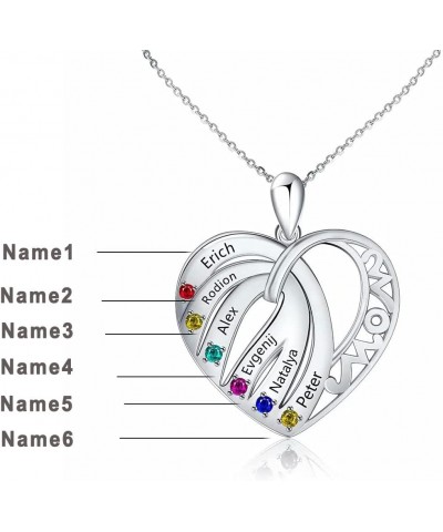 Custom Birthstone Gifts Necklace, Engraved Necklace for Women, Personalised Heart Pendant with 1-8 Birthstones Jewellery and ...