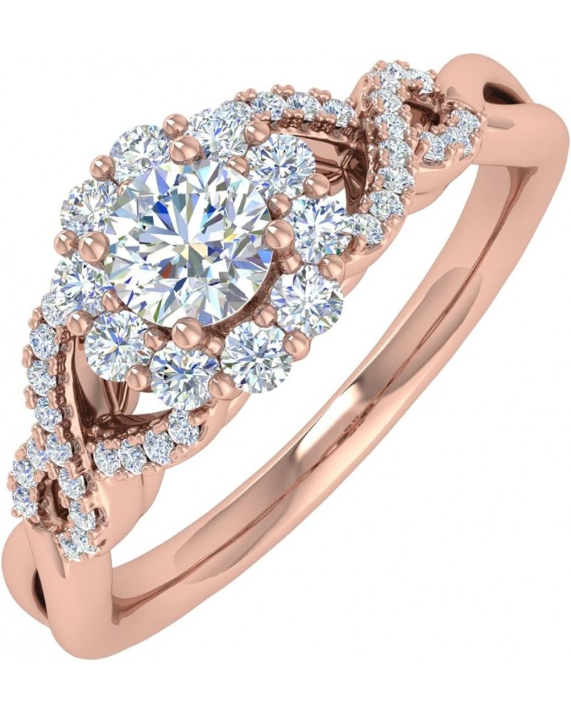 1/2 Carat Prong Set Diamond Twisted Engagement Ring in 14K Solid Gold Rose Gold $216.45 Rings