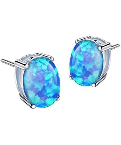 Sterling Silver Opal Stud Earrings for Women Solitaire 6x8mm Oval Cut Opal Gemstone Earrings for Girls Blue $11.20 Earrings