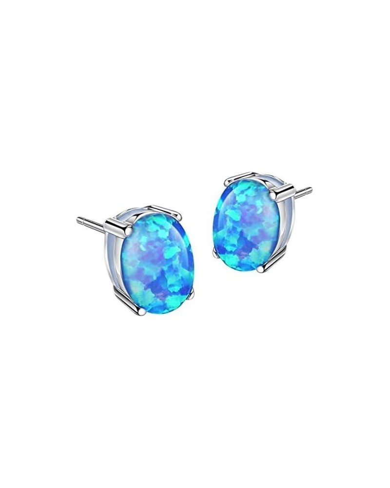 Sterling Silver Opal Stud Earrings for Women Solitaire 6x8mm Oval Cut Opal Gemstone Earrings for Girls Blue $11.20 Earrings