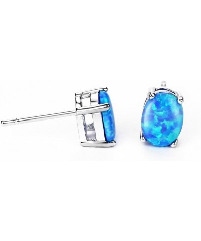 Sterling Silver Opal Stud Earrings for Women Solitaire 6x8mm Oval Cut Opal Gemstone Earrings for Girls Blue $11.20 Earrings