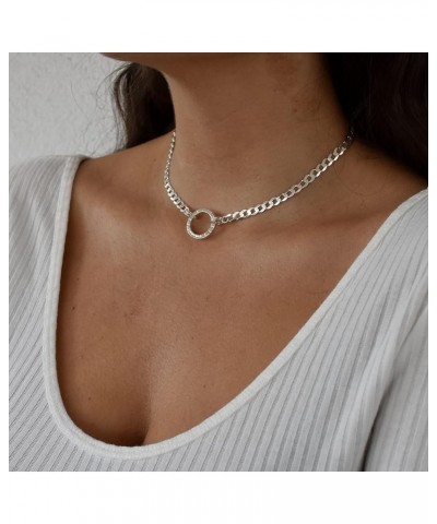 Chocker necklace in 950 silver or gold-plated with hand-carved moon or circular charm, with different chains and extensions t...