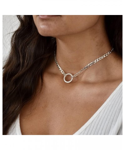 Chocker necklace in 950 silver or gold-plated with hand-carved moon or circular charm, with different chains and extensions t...