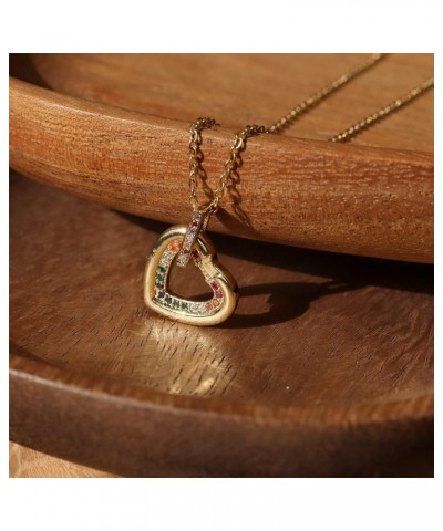 Heart Gold Pendant Love Necklace for Women - Dainty Link Chain Sparkly Cubic Zirconia Friendship Couples Family Gifts Color $...