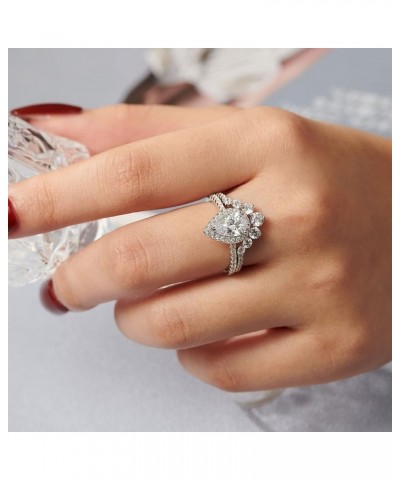 2CT Vintage Engagement Rings Wedding Ring Set for Women Halo Bridal Ring Sets 925 Sterling Silver CZ Pear Halo Silver $18.92 ...