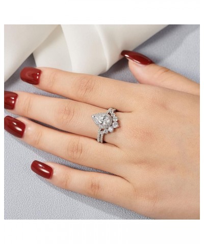 2CT Vintage Engagement Rings Wedding Ring Set for Women Halo Bridal Ring Sets 925 Sterling Silver CZ Pear Halo Silver $18.92 ...