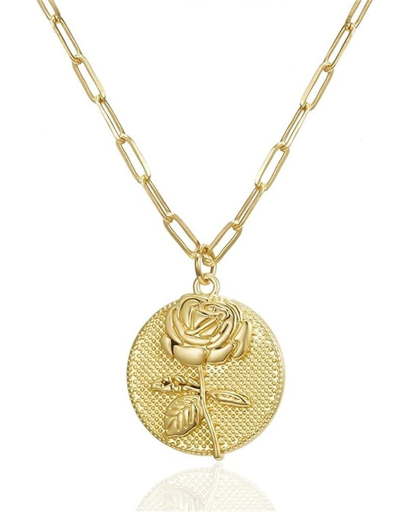 Birth Flower Pendant Necklace Geometric Birth Month Flower Coin Necklace for Women 12 Months Lucky Flower Jewelry June $8.09 ...