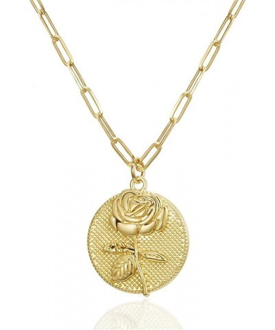 Birth Flower Pendant Necklace Geometric Birth Month Flower Coin Necklace for Women 12 Months Lucky Flower Jewelry June $8.09 ...