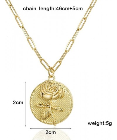 Birth Flower Pendant Necklace Geometric Birth Month Flower Coin Necklace for Women 12 Months Lucky Flower Jewelry June $8.09 ...