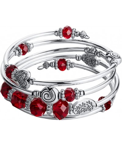 Bead Crystal Wrap Bangle Bracelet - Fashion Jewelry Beaded Bracelet with Silver Metal, Gifts for Women 23-Red $11.42 Bracelets