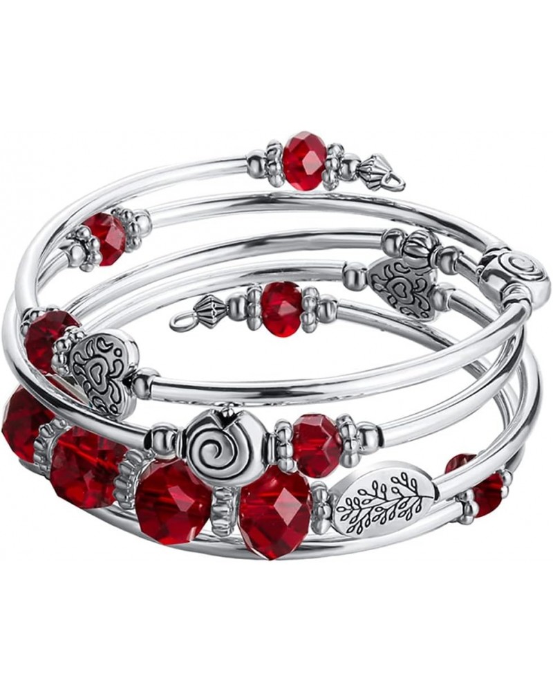 Bead Crystal Wrap Bangle Bracelet - Fashion Jewelry Beaded Bracelet with Silver Metal, Gifts for Women 23-Red $11.42 Bracelets