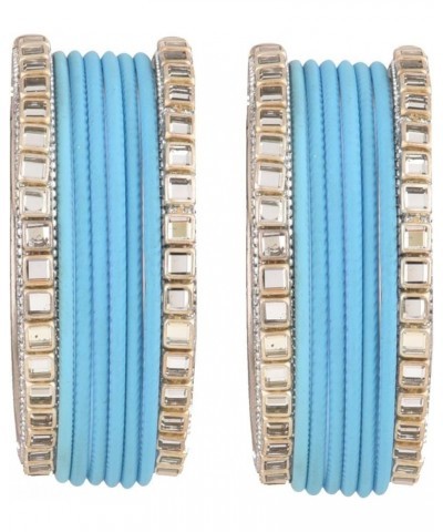 Indian Bangle Set Rhinestone CZ Plain Metal Bracelet Bangle Jewelry for Women Sky Blue ( Set of 16 Pcs) 2-6 $11.18 Bracelets