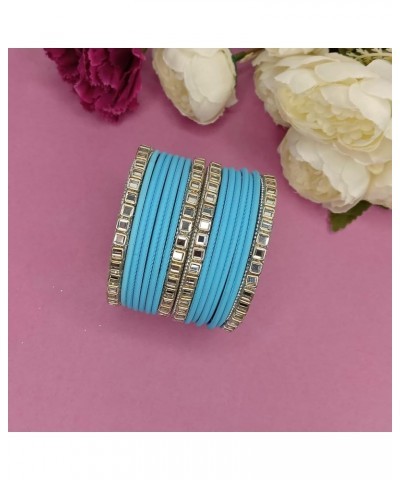 Indian Bangle Set Rhinestone CZ Plain Metal Bracelet Bangle Jewelry for Women Sky Blue ( Set of 16 Pcs) 2-6 $11.18 Bracelets