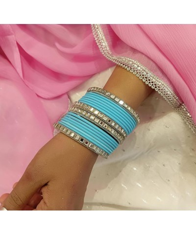 Indian Bangle Set Rhinestone CZ Plain Metal Bracelet Bangle Jewelry for Women Sky Blue ( Set of 16 Pcs) 2-6 $11.18 Bracelets