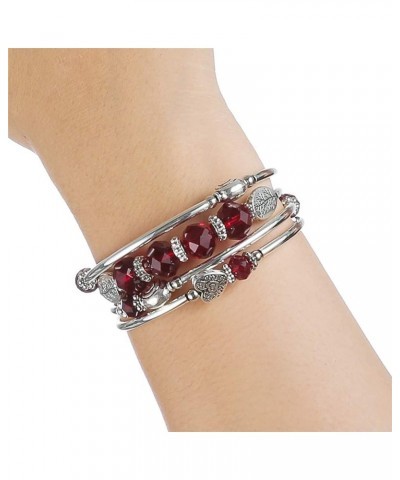 Bead Crystal Wrap Bangle Bracelet - Fashion Jewelry Beaded Bracelet with Silver Metal, Gifts for Women 23-Red $11.42 Bracelets