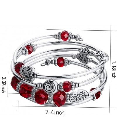 Bead Crystal Wrap Bangle Bracelet - Fashion Jewelry Beaded Bracelet with Silver Metal, Gifts for Women 23-Red $11.42 Bracelets