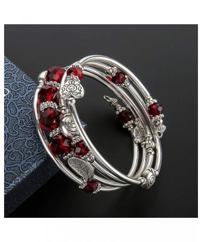 Bead Crystal Wrap Bangle Bracelet - Fashion Jewelry Beaded Bracelet with Silver Metal, Gifts for Women 23-Red $11.42 Bracelets