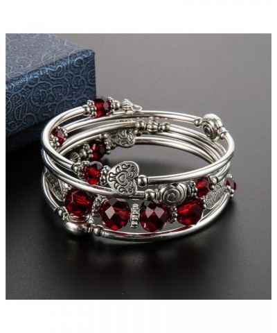 Bead Crystal Wrap Bangle Bracelet - Fashion Jewelry Beaded Bracelet with Silver Metal, Gifts for Women 23-Red $11.42 Bracelets