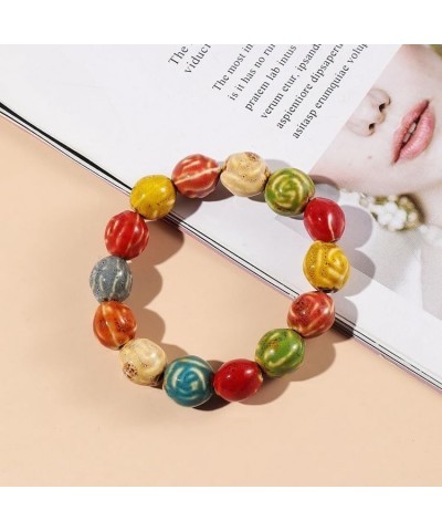 Bohemian Colorful Ceramic Beads Bracelet Flower Glaze Rose Skull Shell Shape Bead Bracelet Rose $5.93 Bracelets