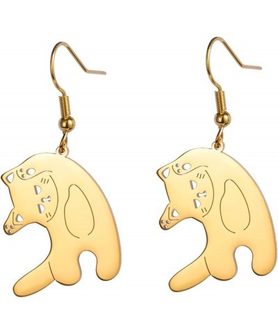 Dangling Cat Earrings Kawaii Aesthetic Funny Cartoon Kitten Drop Dangle Earrings with Hook Animals Lover Birthday Gifts Party...