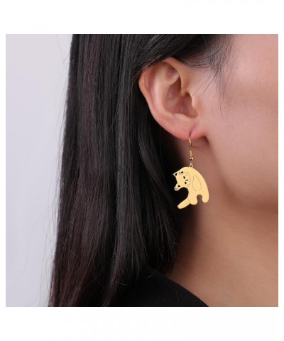 Dangling Cat Earrings Kawaii Aesthetic Funny Cartoon Kitten Drop Dangle Earrings with Hook Animals Lover Birthday Gifts Party...