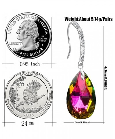 12 Colors Big Austrian Crystal Teardrop Zircon Fish Hook Dangle Earrings for Women 18K White Gold Plated Hypoallergenic Jewel...