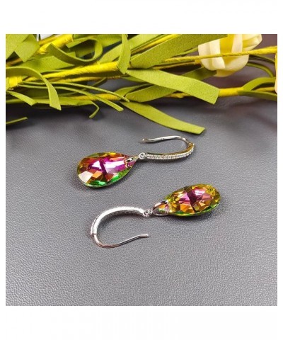 12 Colors Big Austrian Crystal Teardrop Zircon Fish Hook Dangle Earrings for Women 18K White Gold Plated Hypoallergenic Jewel...