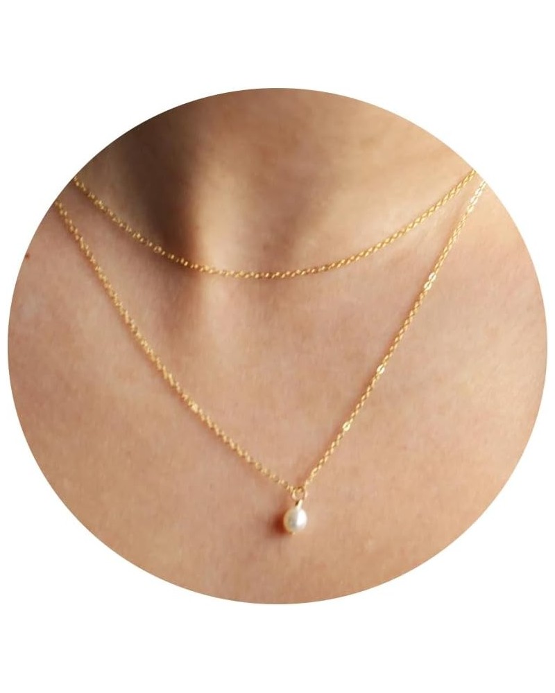 Gold Necklace for Women Layered Pearl Necklace,14k Gold Plated Waterproof Non Tarnish Layered Chain Pearl Choker Necklace Gol...