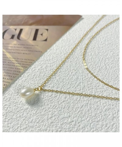 Gold Necklace for Women Layered Pearl Necklace,14k Gold Plated Waterproof Non Tarnish Layered Chain Pearl Choker Necklace Gol...