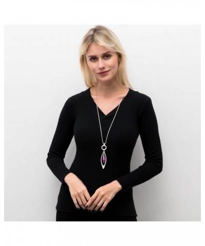 Necklace for Women Fashion Jewelry Bohemian Long Natural Stone Pendant Statement Silver Y Necklaces with Gift Box Pink $10.79...