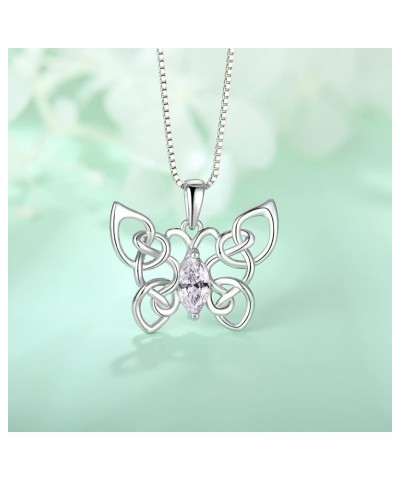 Butterfly Necklace For Women Sterling Silver Celtic Knot Animal Pendant Vintage Jewelry with 12 Birth Stone April - Simulated...