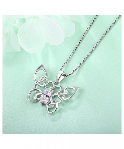 Butterfly Necklace For Women Sterling Silver Celtic Knot Animal Pendant Vintage Jewelry with 12 Birth Stone April - Simulated...