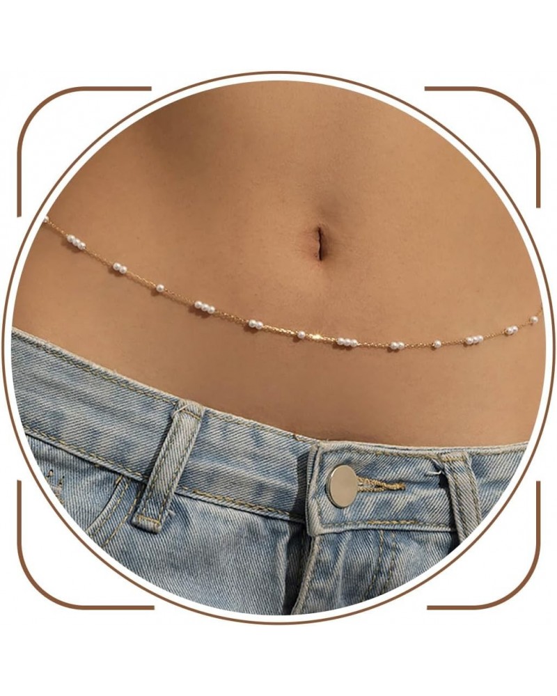 Pearl Belly Body Chains Gold Waist Chain Beach Bikini Fashion Body Jewelry Accessories for Women and Girls $7.55 Body Jewelry