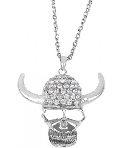 Silver Rhinestones Skull Head Cut Out Ox Horn Halloween Pendant Necklace Skull Head Ox Horn $10.10 Necklaces