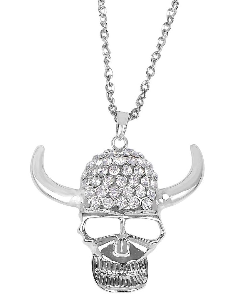 Silver Rhinestones Skull Head Cut Out Ox Horn Halloween Pendant Necklace Skull Head Ox Horn $10.10 Necklaces