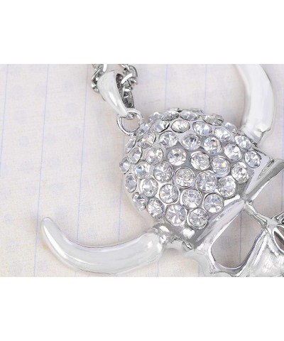 Silver Rhinestones Skull Head Cut Out Ox Horn Halloween Pendant Necklace Skull Head Ox Horn $10.10 Necklaces