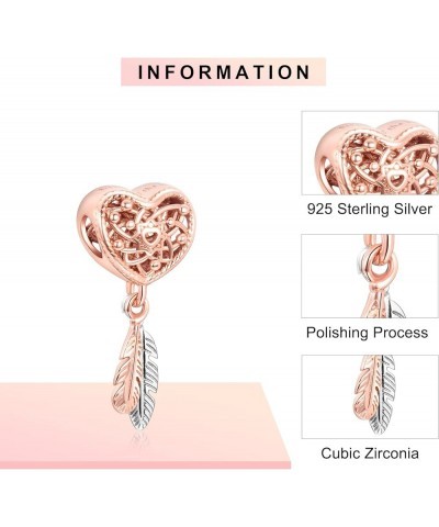 Zircon Rose Flower Eternal Love Charm Cubic Zirconia Charms for Bracelets Silver Heart Glod Plated Beads for Necklaces Pendan...