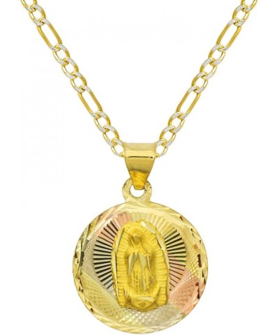 14K Tri Color Gold Virgin Mary Guadalupe Charm Pendant Necklace - 2.0 mm White Pave Figaro Chain $97.73 Necklaces