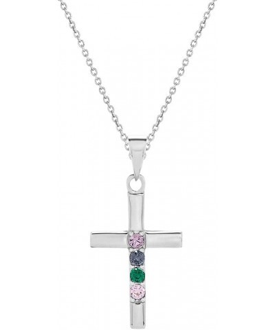 Women's Custom Sterling Silver Four Stone Birthstone Cross Necklace, 18" Chain - Cross Necklace for Women - Communion Gift - ...