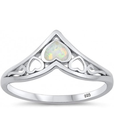 CHOOSE YOUR COLOR Sterling Silver Chevron Heart Ring White (Simulated Opal) $11.22 Rings