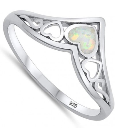 CHOOSE YOUR COLOR Sterling Silver Chevron Heart Ring White (Simulated Opal) $11.22 Rings